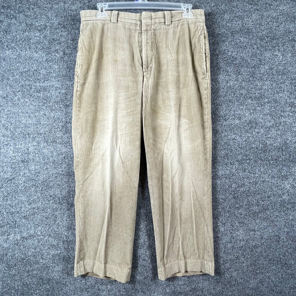 Vintage LL Bean Pants Mens 35x28 Beige Corduroy Wide Wale Straight Leg 80s Retro